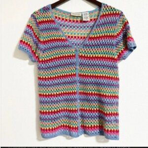 Vintage Y2k Colorful Crochet rainbow stripe top